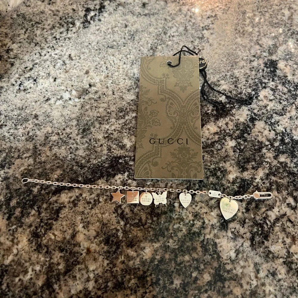 Gucci Trademark Silver Engraved Charm Bracelet - Picture 2 of 8